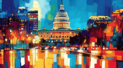 Vibrant Washington DC Nightscape: Capitol Building Illuminated