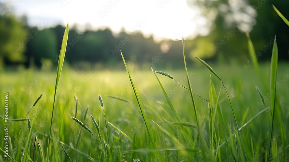 Poster closeup of tall grasses swaying gently in the sunlight on a warm summer day : generative ai