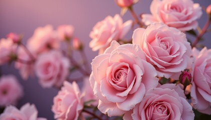 Obraz premium Pink roses blooming against a soft pastel background 
