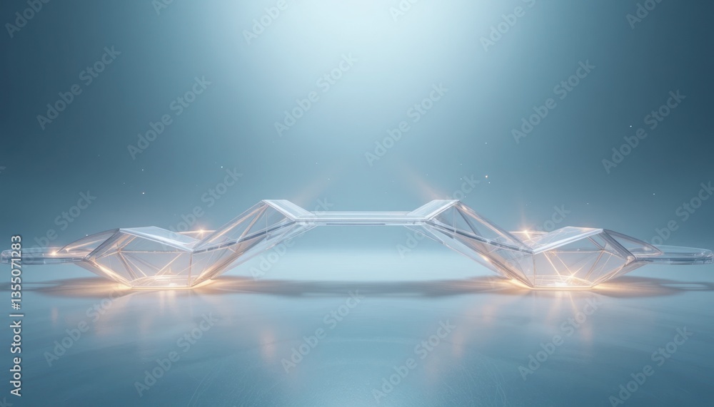 Poster illuminated glass structure floating in a futuristic studio graphic design concept minimalist aesthe