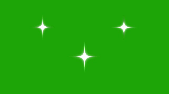 Twinkle star glitter sparkle, white cartoon, flat, vector, doodles style stars blinking, glitter on green screen background, night sky. blinking stars Chroma key effects. 4k animation