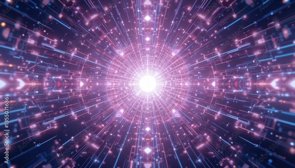 Poster dynamic light burst action cosmic space digital art vibrant energy fractal patterns abstract concept