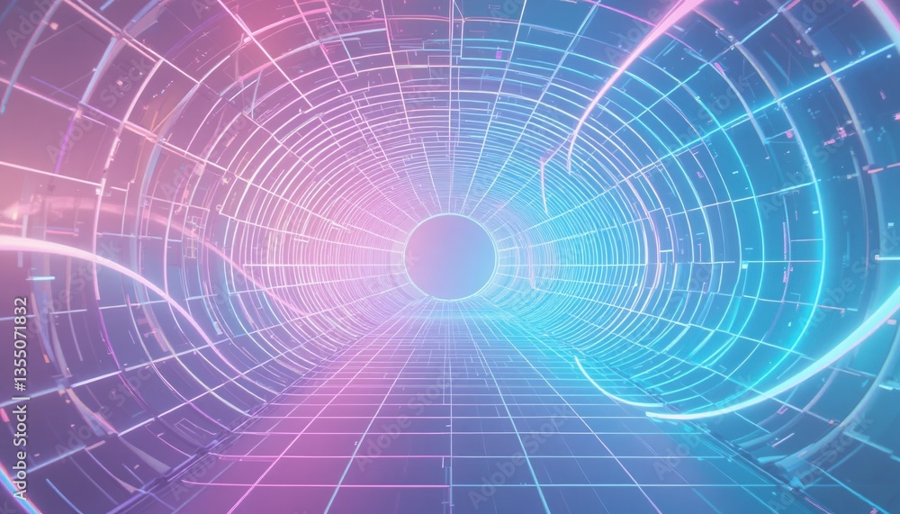 Poster dynamic digital tunnel experience virtual reality environment graphic design futuristic setting imme