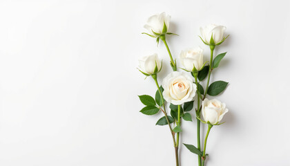 White roses arranged on a clean background  