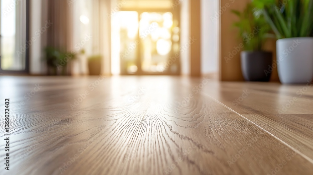Poster beautiful wooden floor illuminated by sunlight creating a warm and inviting atmosphere indoors : gen