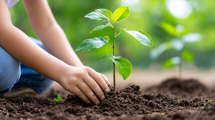 Child Planting a Sapling to Nurture Growth and Support Environmental Conservation Efforts