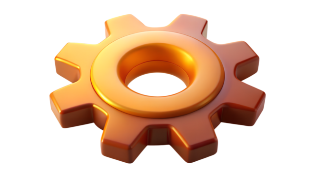 3D Rendered Digital Icon of an Orange Gear – Smooth and Glossy Engineering Symbol