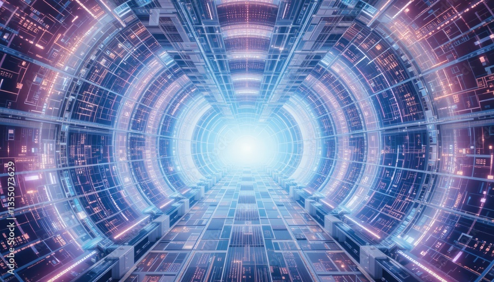 Poster exploring the futuristic technology tunnel a visual journey through digital space sci-fi environment