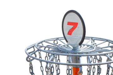 Transparent Disc Golf Basket PNG – Isolated Chains & Goal for Digital Use (Hole 7)