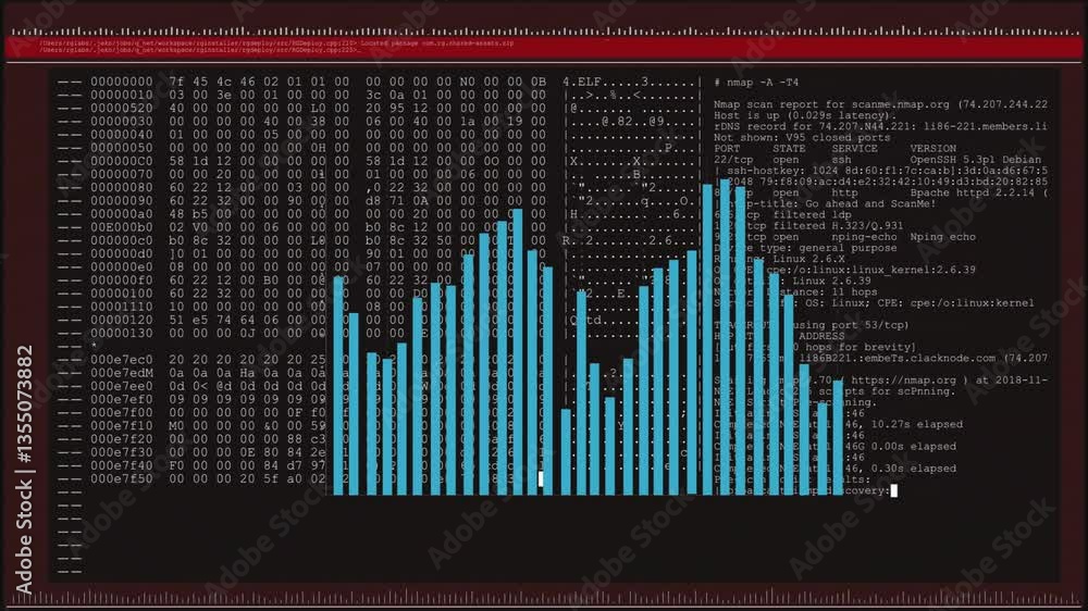 Poster animation of blue bar graph over data and system information in school setting