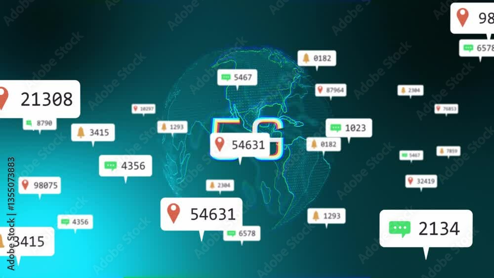 Poster Digital map with location pins and data points over glowing earth animation