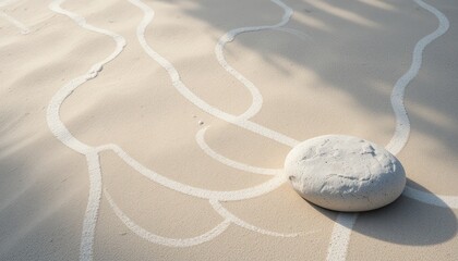 Obraz premium Artistic sand patterns created with a stone beach natural art tranquil environment aerial view abstract concept
