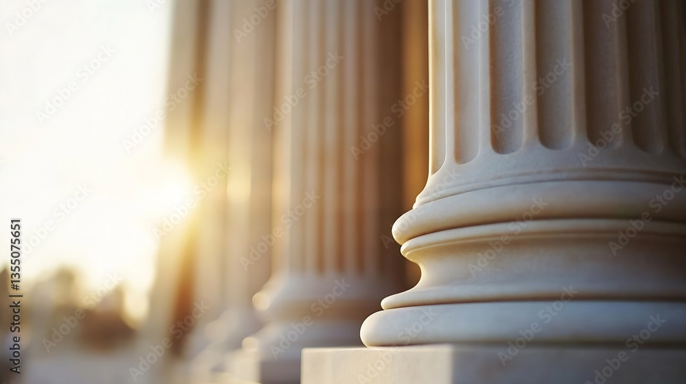 Aufkleber Elegant architectural detail of ancient stone columns illuminated by warm natural sunlight : Generative AI