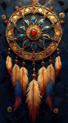 Beautiful bohemian dreamcatcher with delicate feathers high resolution image