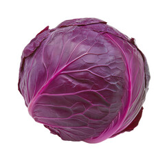 Fototapeta premium A vibrant red cabbage with rich purple leaves highlighting its textured surface and tight structure, Transparent Background.
