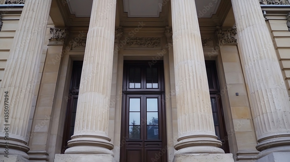 Aufkleber historical entrance with grand columns and elegant windows at a beautiful building : generative ai