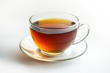 Steaming Cup of Tea Close-up in Glass Cup and Saucer