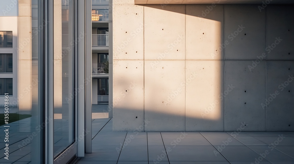Poster modern architectural structure with concrete walls and natural light streaming through windows : gen
