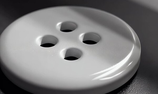 Close-up of a large, glossy white button with four holes.