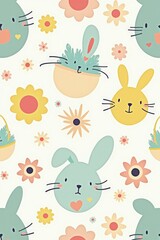 Easter eggs and baskets with floral pattern.