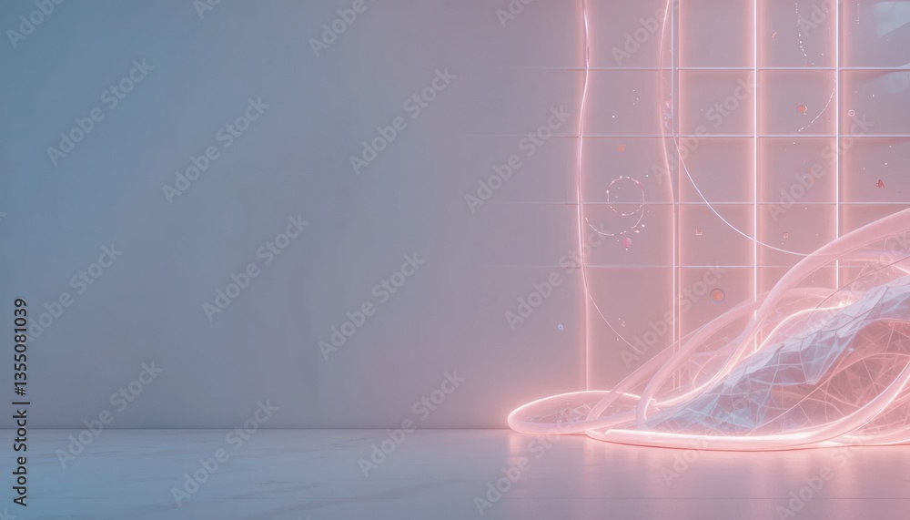 Poster dynamic flow of light and motion in a minimalist studio setting abstract digital art installation co