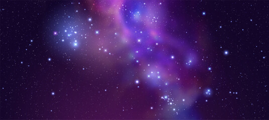 Cosmic Illustration in Vibrant Purple Shades Featuring Clusters of Stars and Deep Space Aesthetic