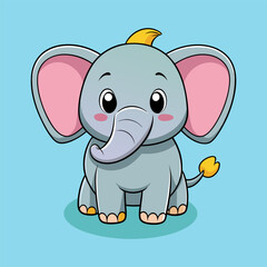 Naklejka premium Cute cartoon elephant sits patiently.