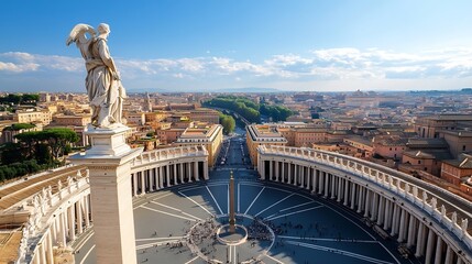 Naklejka premium Aerial view of the stunning Vatican City showing its iconic architecture and vast landscapes : Generative AI