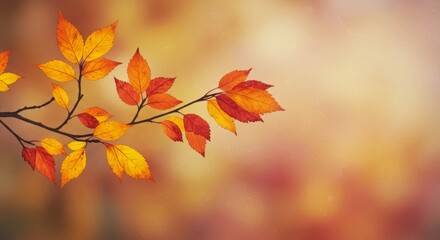 Autumn Branch Soft Watercolor Painting - Golden and red autumn leaves on a branch, symbolizing change, beauty, nature, warmth, and transition. A soft watercolor painting creates a serene autumn scene