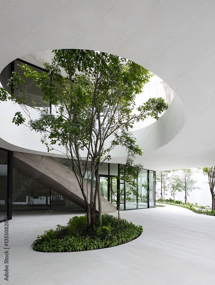 Aufkleber modern architectural interior featuring lush greenery and innovative design elements : generative ai