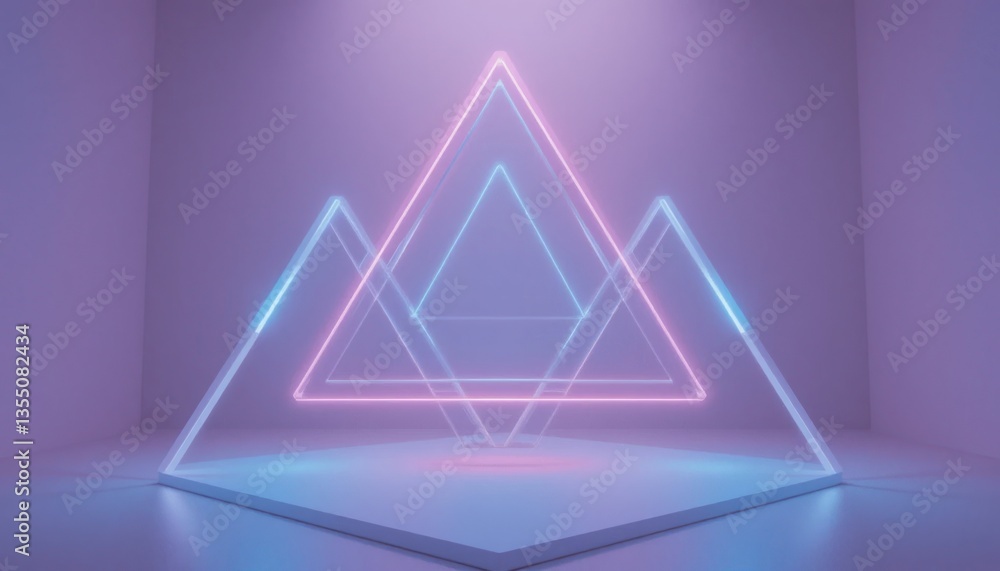 Poster dynamic neon triangles showcase virtual space 3d art installation futuristic environment low angle v