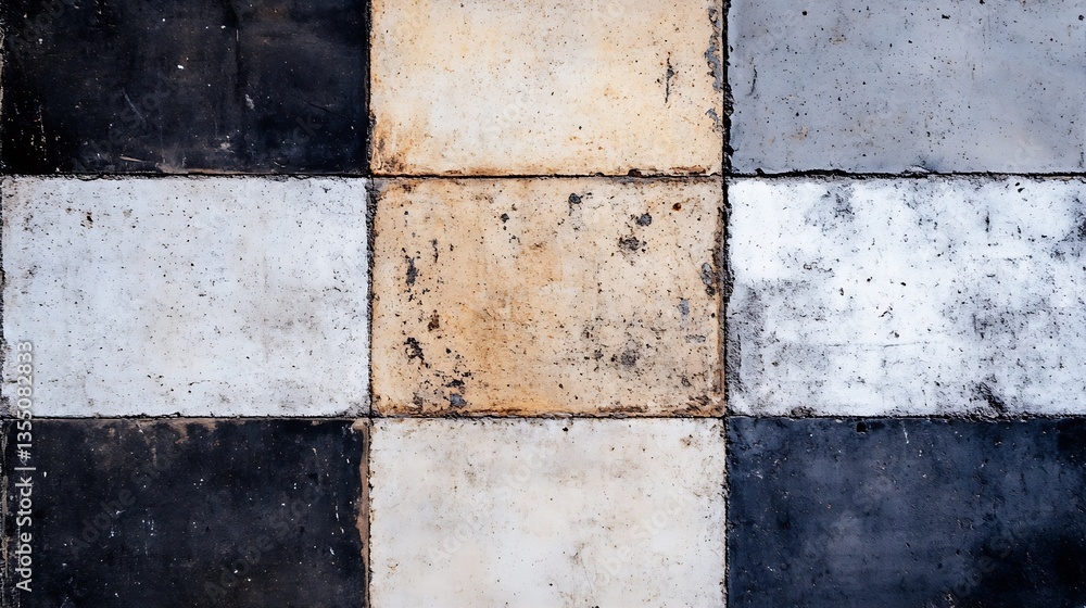 Poster Abstract view of weathered concrete tiles showcasing textures in monochrome colors : Generative AI