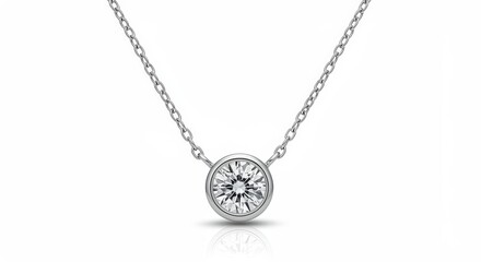 Fototapeta premium Bezel Set Diamond Necklace: Sparkling Gemstone Clarity - Elegant solitaire diamond necklace, symbolizing purity, love, luxury, brilliance, and timeless beauty. Perfect for any occasion