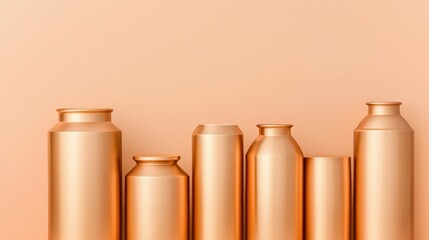 Fototapeta premium Rose Gold Metallic Containers on Peach Background