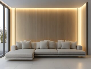 Elegant Modern Living Room Design With Neutral Tones and Soft Lighting Creating a Cozy Atmosphere in Contemporary 