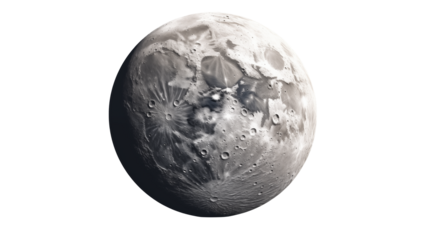 The Majestic Moon A Detailed Grayscale Celestial, full moon image, Grey full moon isolated,  Moon in Precise 8K Rendering on White Background