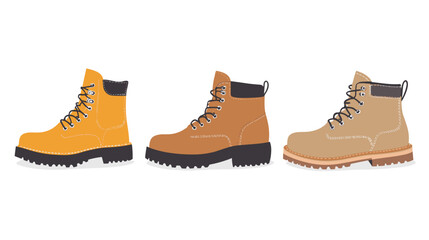 Set of modern illustrated boots showcasing diverse styles and colors for outdoor activities