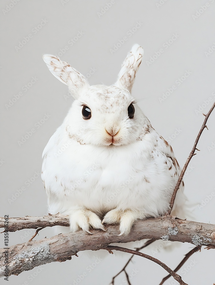 Poster charming white rabbit perched on branch showcasing nature's unique wildlife in minimalist style : ge