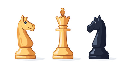 Chess pieces engaged in a strategic battle highlighting the king and two horses in a modern illustration style
