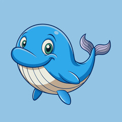 Fototapeta premium Happy blue whale cartoon character.
