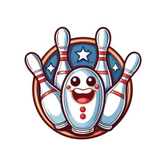 A stylized retro cartoon character bowling in a vibrant 1950s bowling alley, showcasing vintage aesthetic and playful energy.