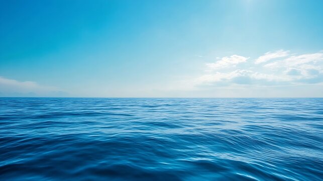 Endless blue horizon over tranquil ocean water under a clear blue sky : Generative AI