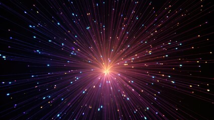 Naklejka premium Fiber optic cables radiating outwards. Technology showcases telecommunication, data transmission, networks, bright convergence, modern science, connection.