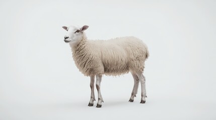 Fototapeta premium Sheep standing against white background. Possible use stock photo