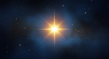 Obraz premium Celestial Radiance: A Bright Star in the Night Sky - A single bright star shines brilliantly against a deep blue night sky, surrounded by countless smaller stars, symbolizing hope, guidance, wonder
