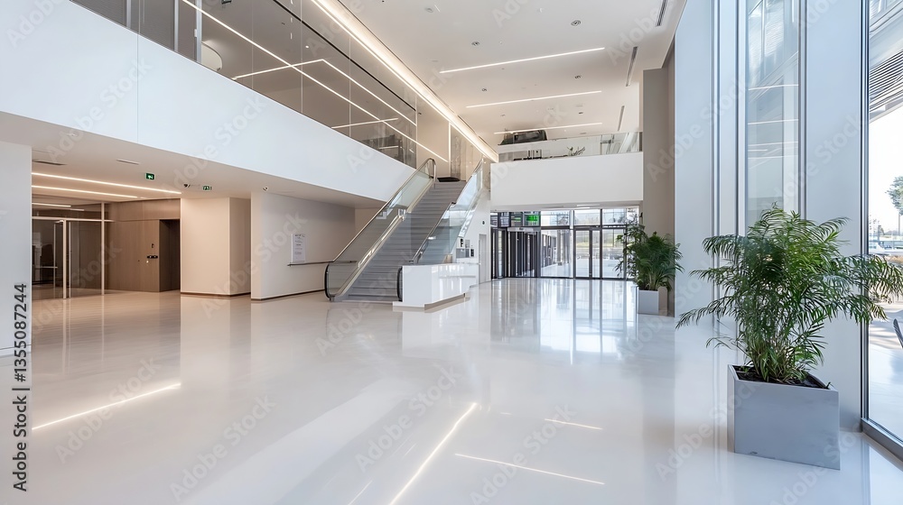 Poster modern interior of a spacious lobby with sleek design and natural light enhancing the architecture :