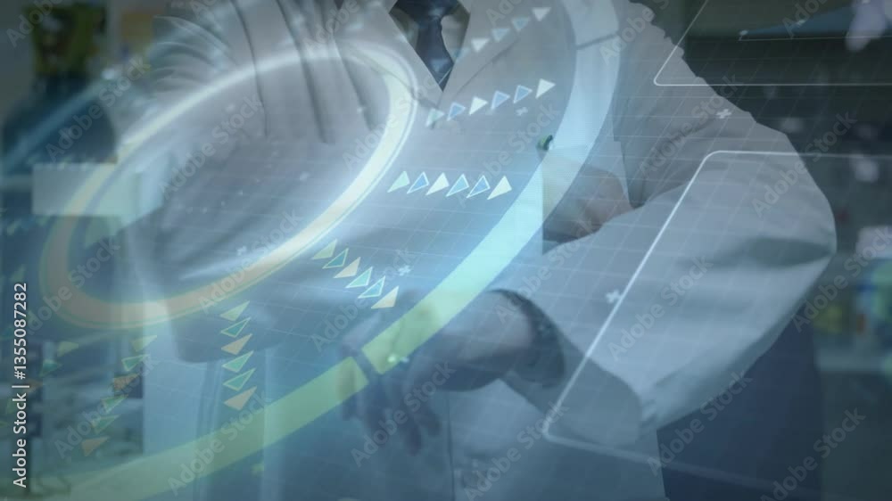Aufkleber scientist in lab coat interacting with futuristic digital interface animation