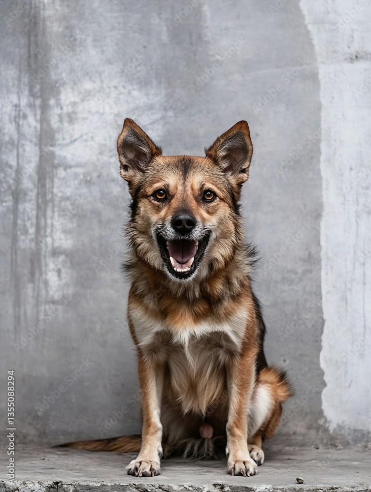 Poster adorable dog portrait smiling proudly with expressive eyes against a textured background : generativ