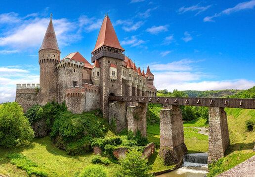 Corvin castle, a gothic-renaissance medieval landmark dominating the landscape in hunedoara, transylvania