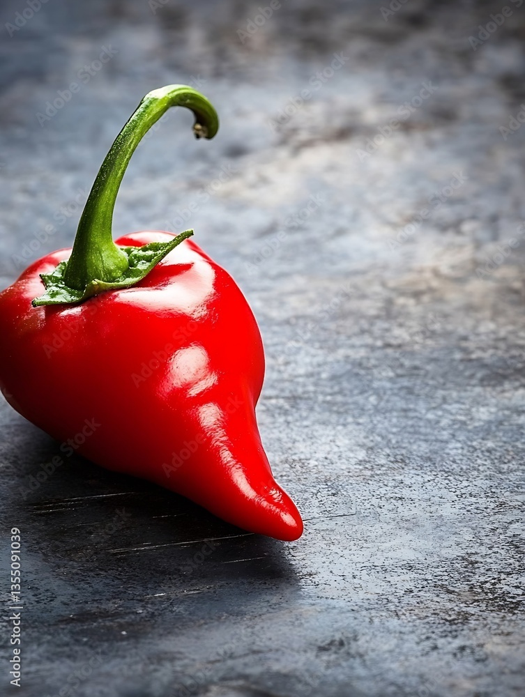 Poster vibrant red chili pepper captured on dark surface highlighting its shape and texture : generative ai